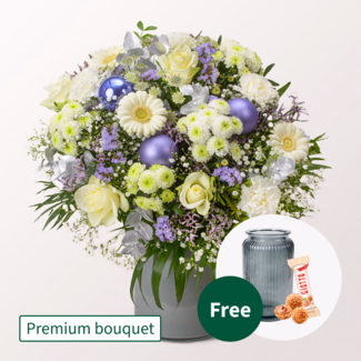 Premium Bouquet Schneezauber with Premium Vase & 3 Ferrero Giotto