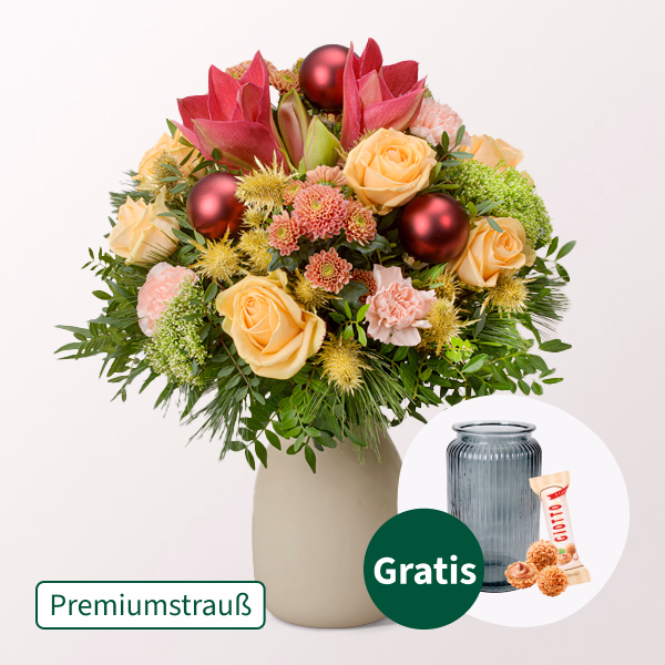 Premiumstrauß Wintersonne mit Premiumvase & Ferrero Giotto 3er