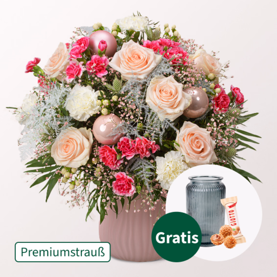Premiumstrauß Oh du fröhliche mit Premiumvase & Ferrero Giotto 3er