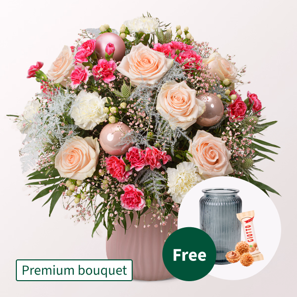 Premium Bouquet Oh du fröhliche with Premium Vase & 3 Ferrero Giotto