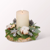 Christmas Arrangement with Cream Coloured Candle with 3 Ferrero Giotto
