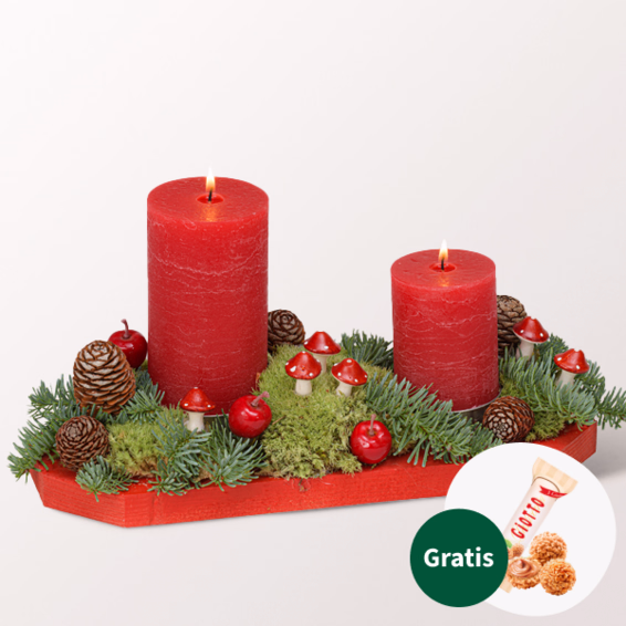 Adventsgesteck Winterzauber (32 x 12 cm) mit Ferrero Giotto 3er