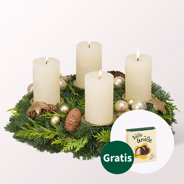 Adventskranz Kerzenschein (Ø 30 cm) mit Halloren Kugeln