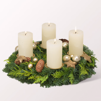 Adventskranz Kerzenschein (Ø 30 cm) mit Halloren Kugeln