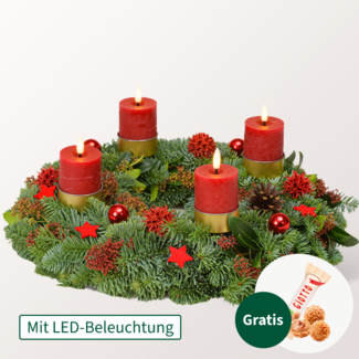 LED-Adventskranz in Rot (Ø 35 cm) mit Ferrero Giotto 3er