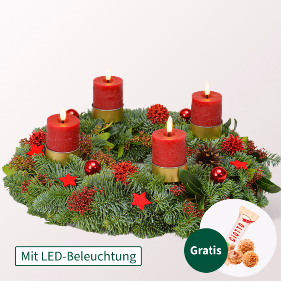 LED-Adventskranz in Rot (Ø 35 cm) mit Ferrero Giotto 3er