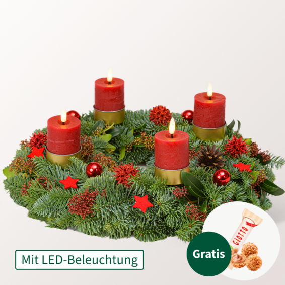 LED-Adventskranz in Rot (Ø 35 cm)