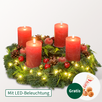 Adventskranz Shiny Red (Ø 30 cm) mit Ferrero Giotto 3er