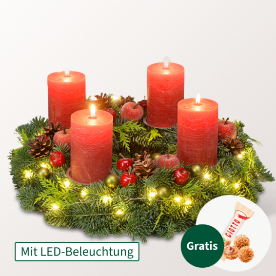 Adventskranz Shiny Red (Ø 30 cm) mit Ferrero Giotto 3er