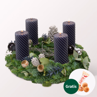 Großer Anthrazitfarbener Adventskranz (Ø 40 cm) mit Ferrero Giotto 3er