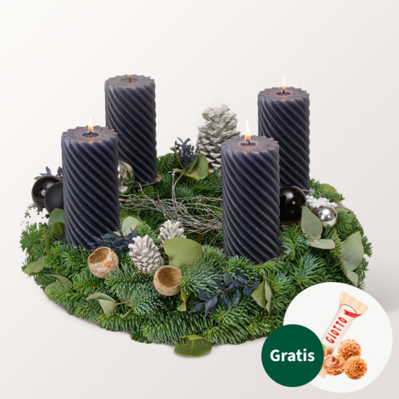 Großer Anthrazitfarbener Adventskranz (Ø 40 cm) mit Ferrero Giotto 3er