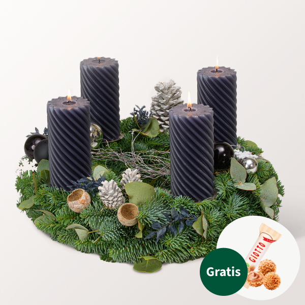 Großer Anthrazitfarbener Adventskranz (Ø 40 cm) mit Ferrero Giotto 3er