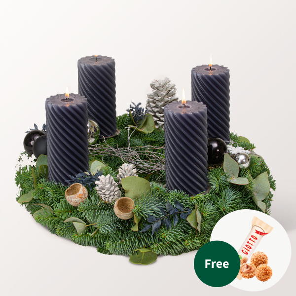 Big Anthracite Coloured Wreath (Ø 40 cm) with 3 Ferrero Giotto
