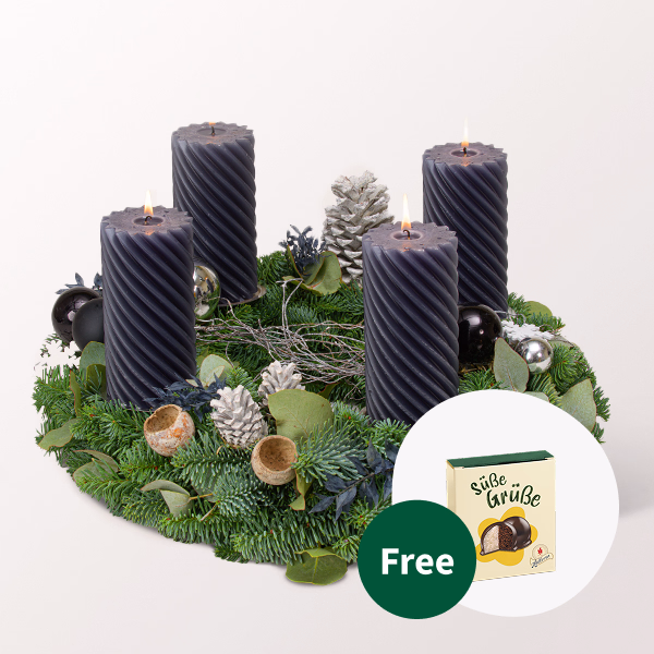 Big Anthracite Coloured Wreath (Ø 40 cm) with Halloren Balls