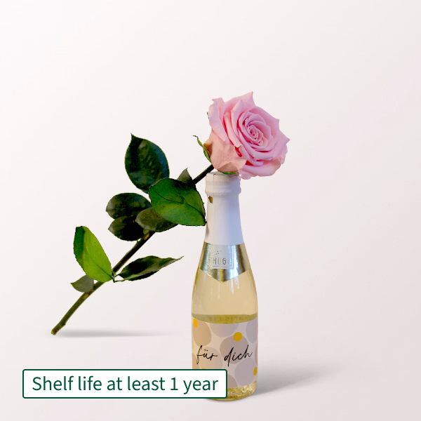 Pink, long-lasting Rose with Stem with Hugo „für dich“