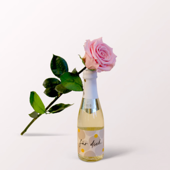 Pink, long-lasting Rose with Stem with Hugo „für dich“