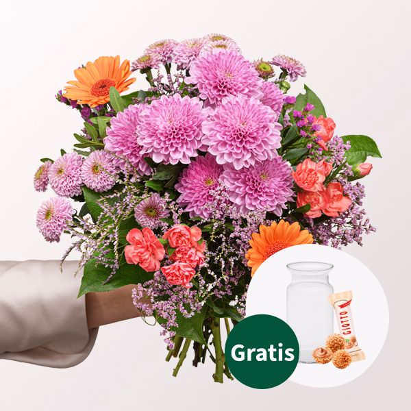 Blumenstrauß Glücksfee mit Vase & Ferrero Giotto
