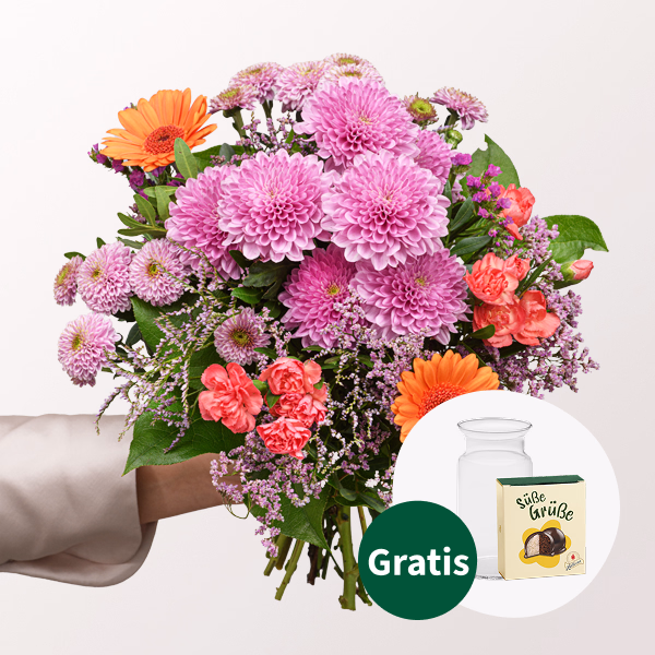 Blumenstrauß Glücksfee mit Halloren Kugeln & Vase