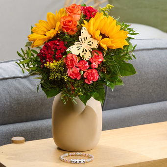 Blumenstrauß Mamas Lächeln mit Vase & Armband