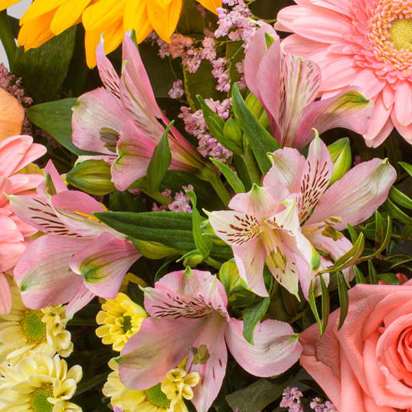 Premiumstrauß Süße Sommerfreude mit Premiumvase & Ferrero Giotto