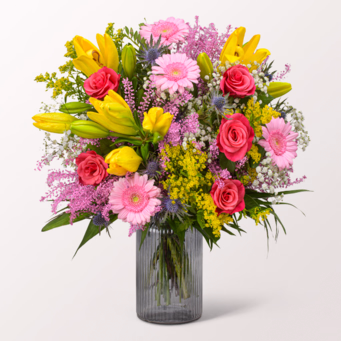 Premium Bouquet Farbenspiel with Premium Vase & Halloren Balls