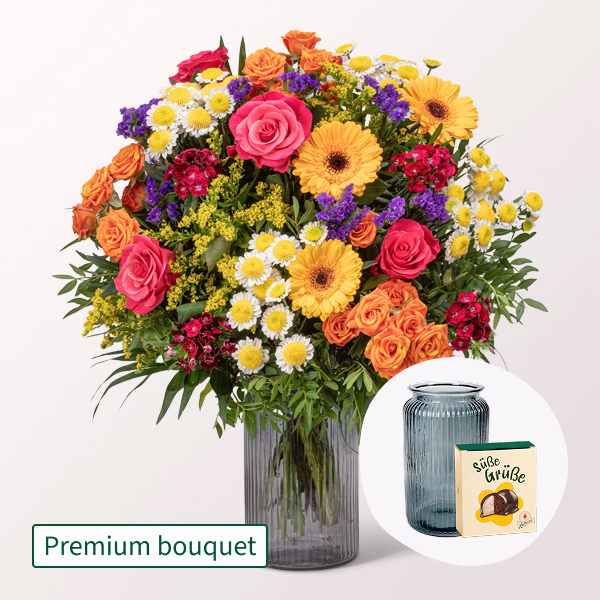 Premium Bouquet Meisterwerk with Premium Vase & Halloren Balls