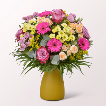 Blumenstrauß Herzflüstern mit Vase & Ferrero Giotto