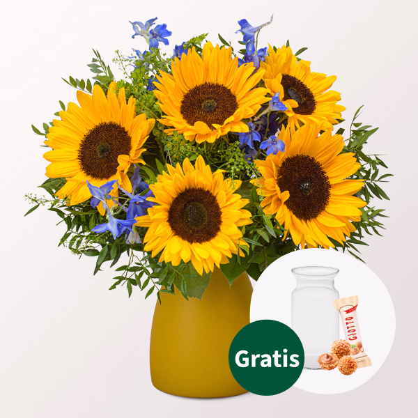 Blumenstrauß Lust auf Sommer mit Vase & Ferrero Giotto