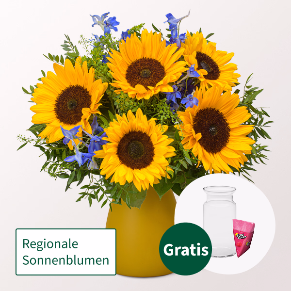 Blumenstrauß Sommerlaune mit SunLolly Himbeere & Vase