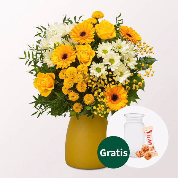 Blumenstrauß Sommerbrise mit Vase & Ferrero Giotto