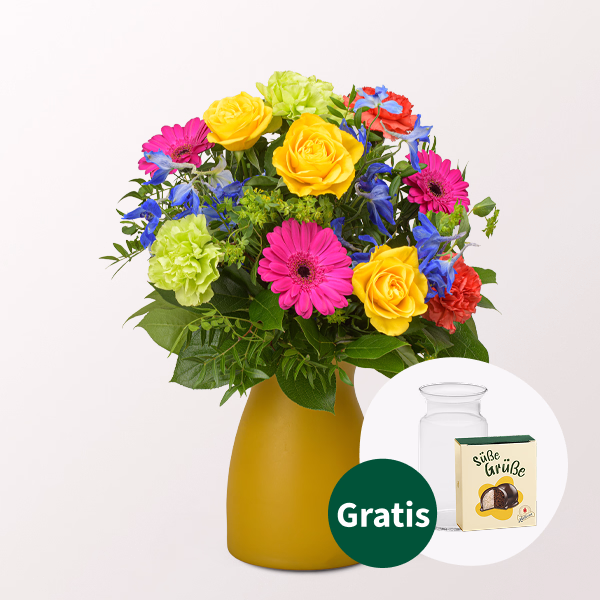 Blumenstrauß Blumensymphonie mit Halloren Kugeln & Vase
