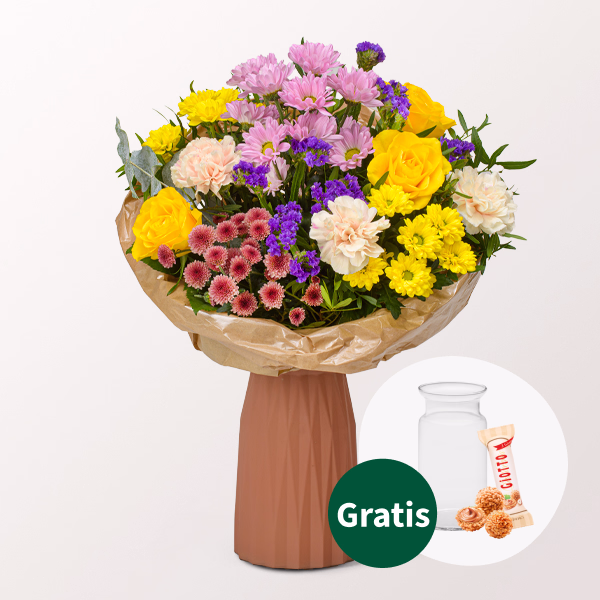 Blumenstrauß Sommerglück mit Vase & Ferrero Giotto