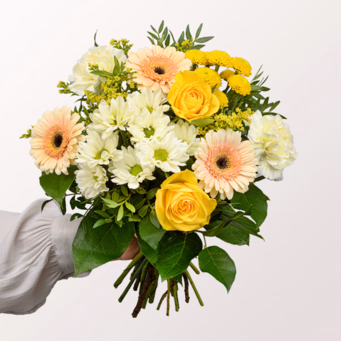 Blumenstrauß Sonnentag mit Vase & Ferrero Giotto