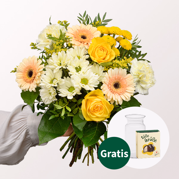 Blumenstrauß Sonnentag mit Halloren Kugeln & Vase