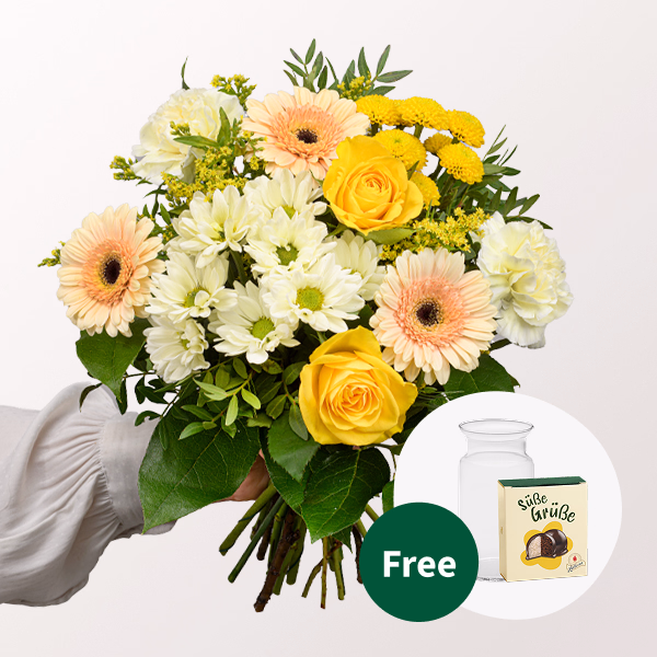 Flower Bouquet Sonnentag with Halloren Balls & vase