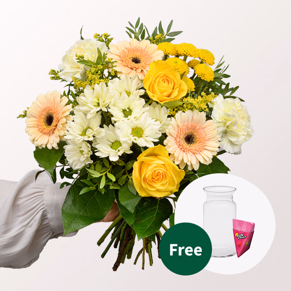 Flower Bouquet Sonnentag with SunLolly Raspberry & vase