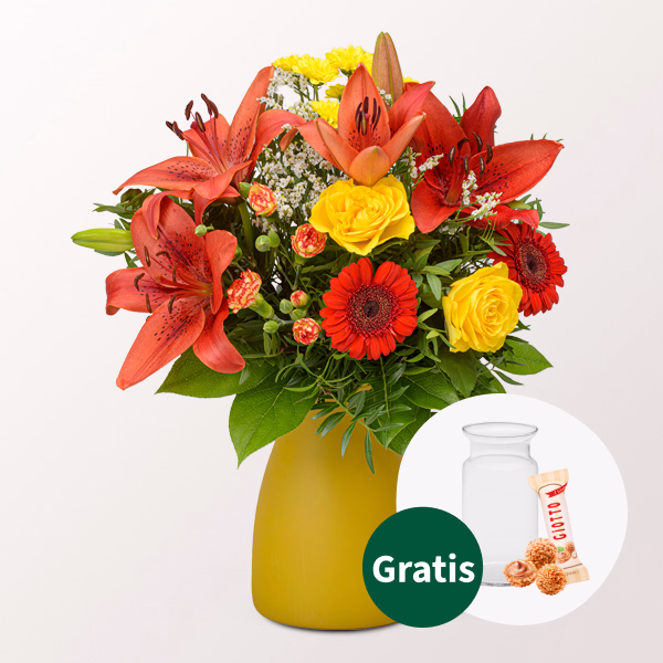 Blumenstrauß Symphonie mit Vase & Ferrero Giotto