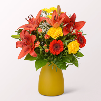 Blumenstrauß Symphonie mit Halloren Kugeln & Vase