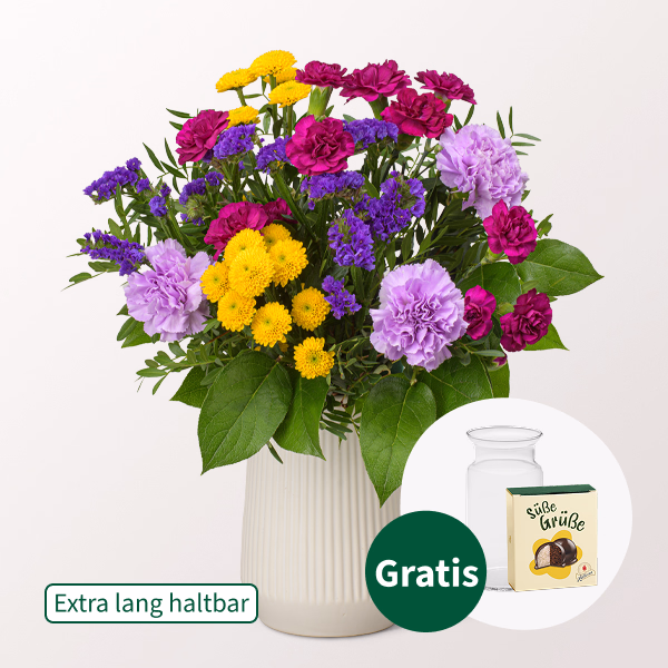 Blumenstrauß Sommergarten mit Halloren Kugeln & Vase