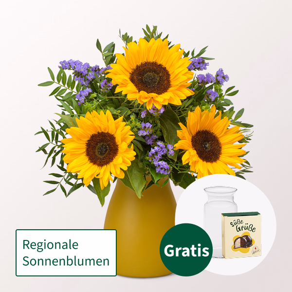 Blumenstrauß Sonnenkind mit Halloren Kugeln & Vase