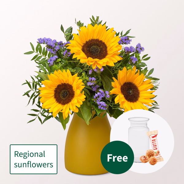 Flower Bouquet Sonnenkind with vase & Ferrero Giotto
