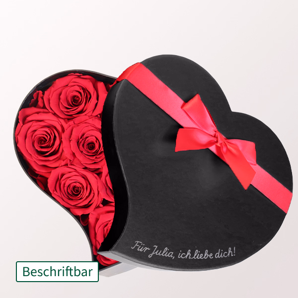 Beschriftbares ewiges Rosenherz (12 Rosen)