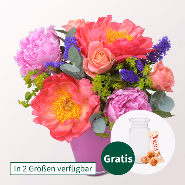 Blumenstrauß Glücklich mit Vase & Ferrero Giotto