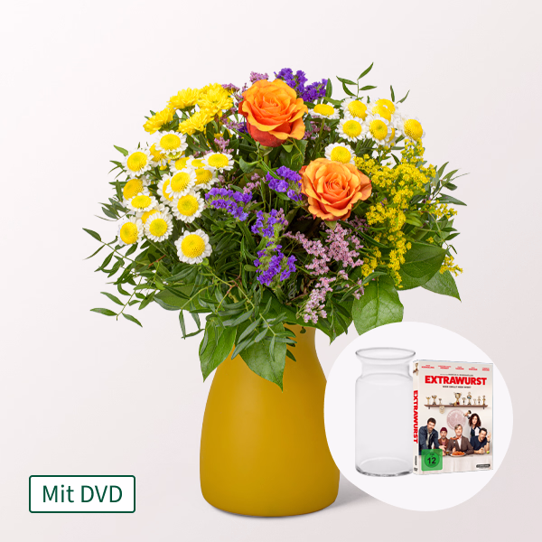 Blumenstrauß Blütenwiese mit DVD & Vase