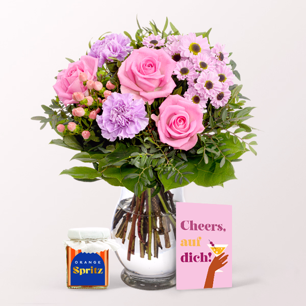 Flower Bouquet Freude with Orange Spritz Spread & vase