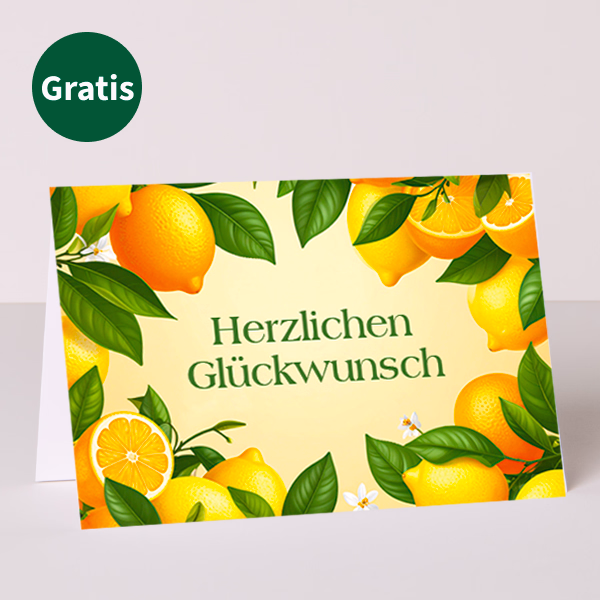 Blumenstrauß Zarte Grüße mit Rotkäppchen Lemon Spritz & Motivkarte & Vase