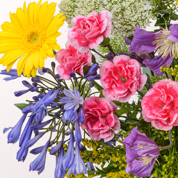Blumenstrauß Sommerwiese mit SunLolly Himbeere & Vase
