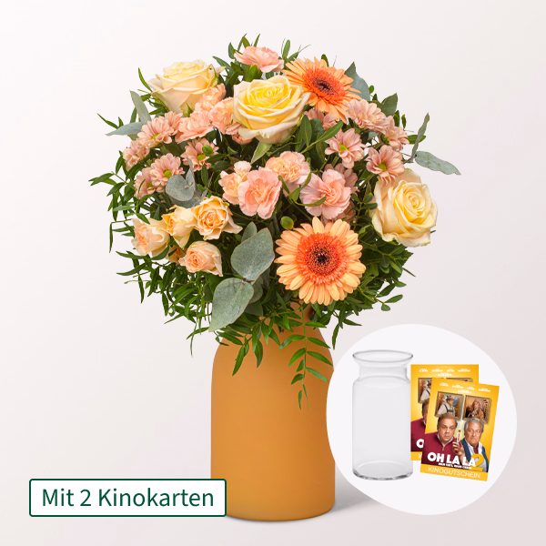 Blumenstrauß Zarte Grüße mit 2 Kinokarten & Vase