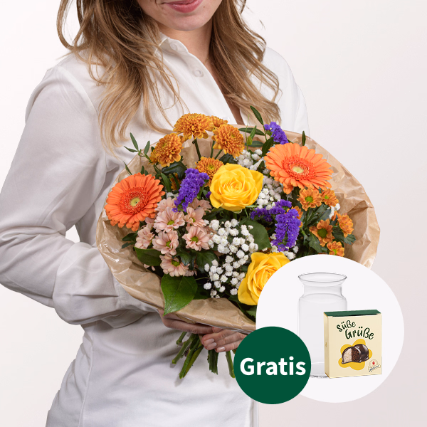Blumenstrauß Danke mit Halloren Kugeln & Vase