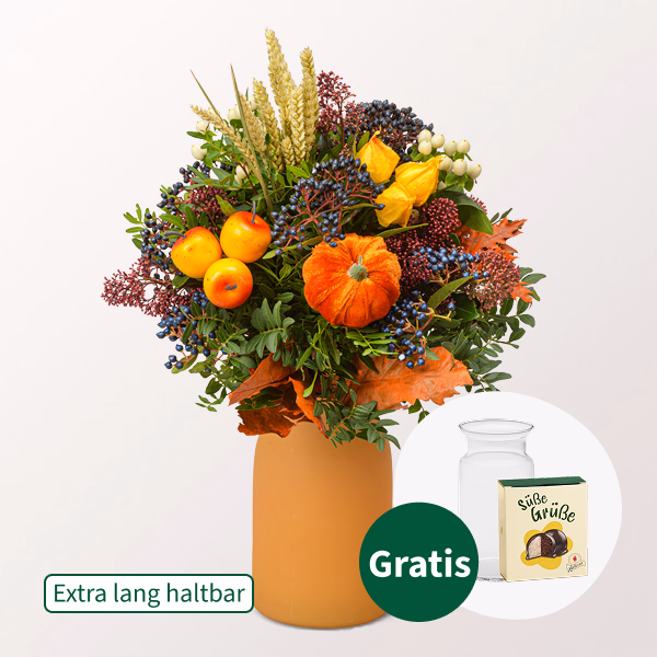 Blumenstrauß Landpartie mit Halloren Kugeln & Vase